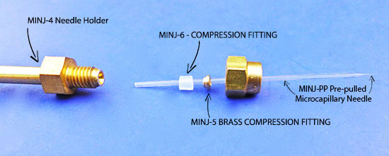 如何將毛細管針安裝到 MINJ-4 持針器上