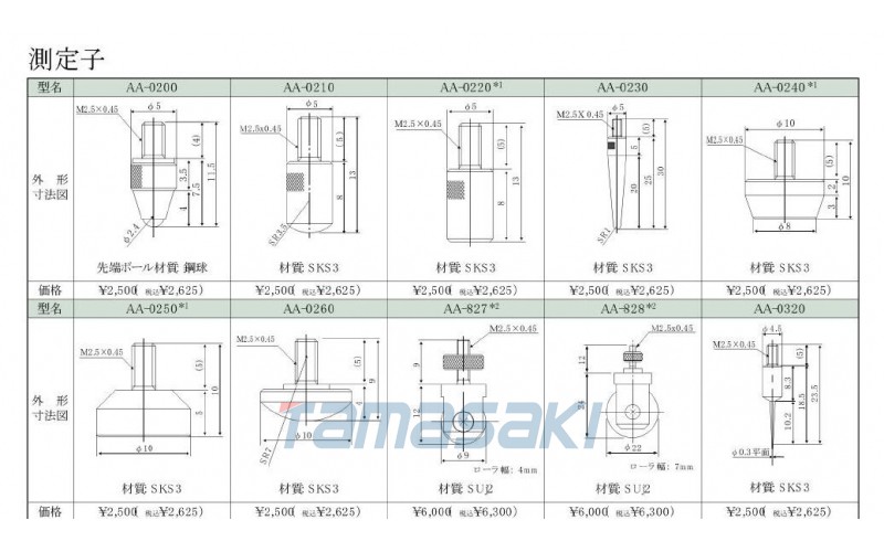 Ono Sokki Co., Ltd. 探針 AA-0200,AA-0210,AA-0220,AA-0230, AA-0240,AA-0250,AA- 0260,AA-827,AA-828,AA-0320, AA- 921, AA-0330, AA-0400,